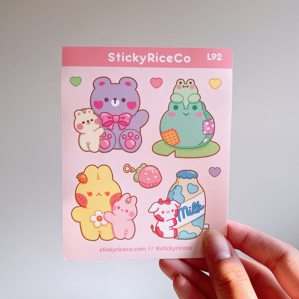 Stuffed Animals with Rice, Ichigo, Matcha and Strawberry Cow Premium Luxe Matte Vinyl Stickers