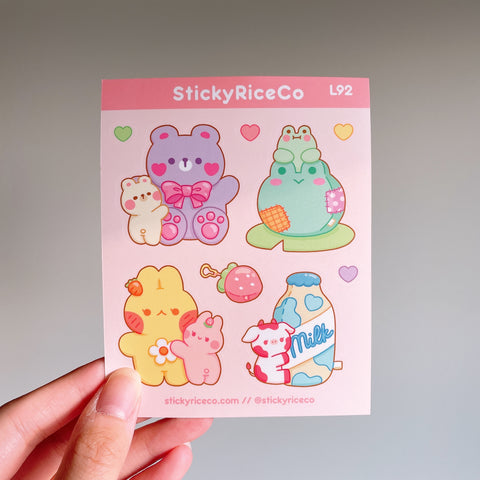 Stuffed Animals with Rice, Ichigo, Matcha and Strawberry Cow Premium Luxe Matte Vinyl Stickers